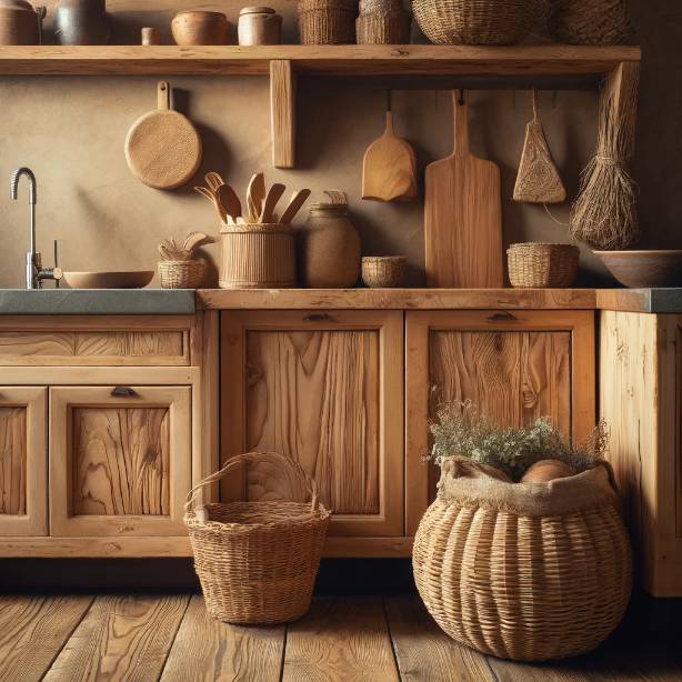 Wood, stone and natural fibers