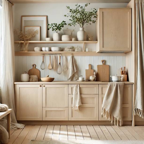 Natural color wood and natural textiles