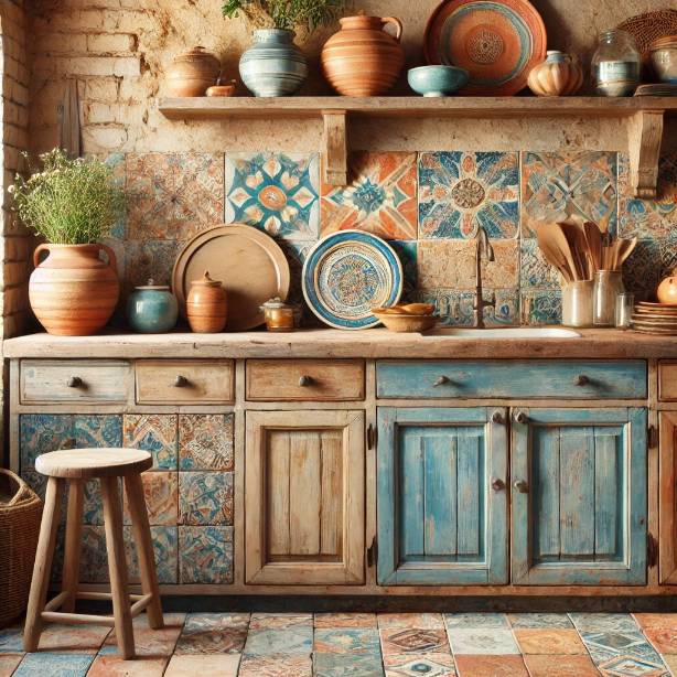 Ceramic, stone and weathered wood